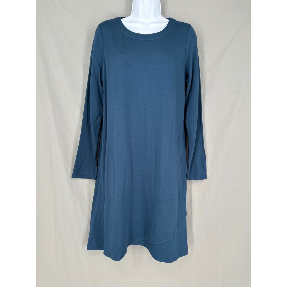 J Jill Dress Womens Small Blue Stretch Pockets Long Sleeve Comfort Knee Length
